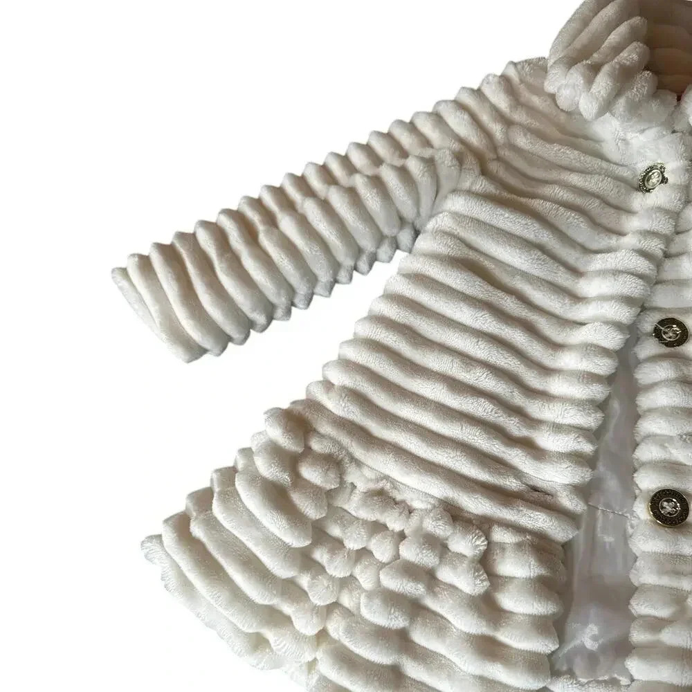 Juicy Couture Kids White Ribbed Faux Fur Peplum Coat Heart Logo 2T RN130323 - Picture 3 of 7